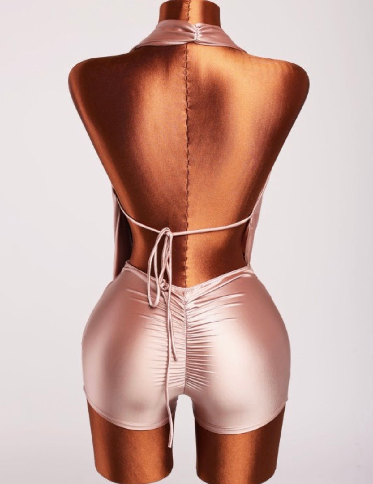 Champagne Luxe Satin Halter Romper