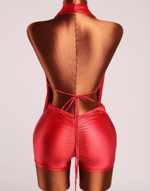 Coral Red Luxe Satin Halter Romper